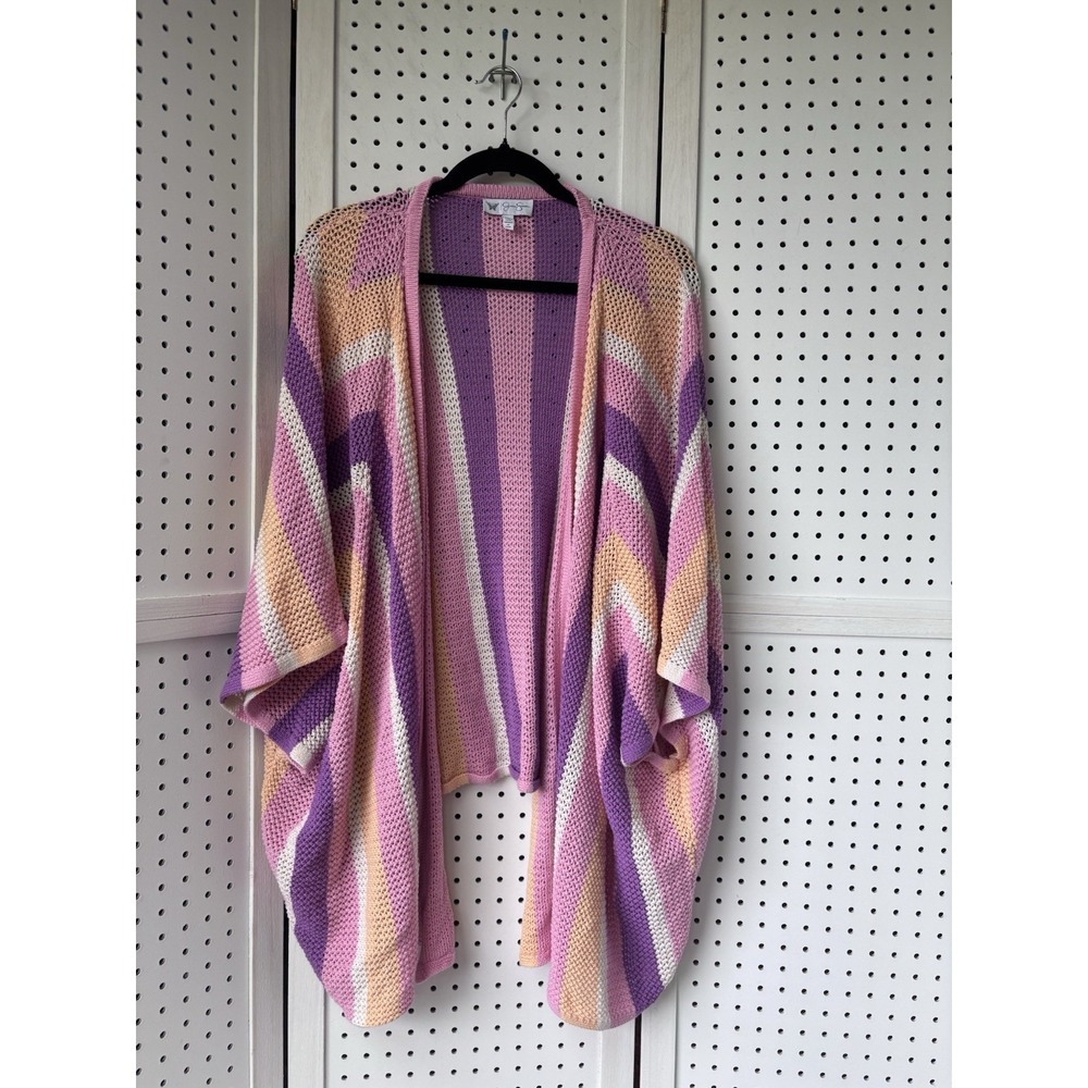 Jessica Simpson Oversized LG/XL Short SLV Open Front Cardigan Sweater Colorful